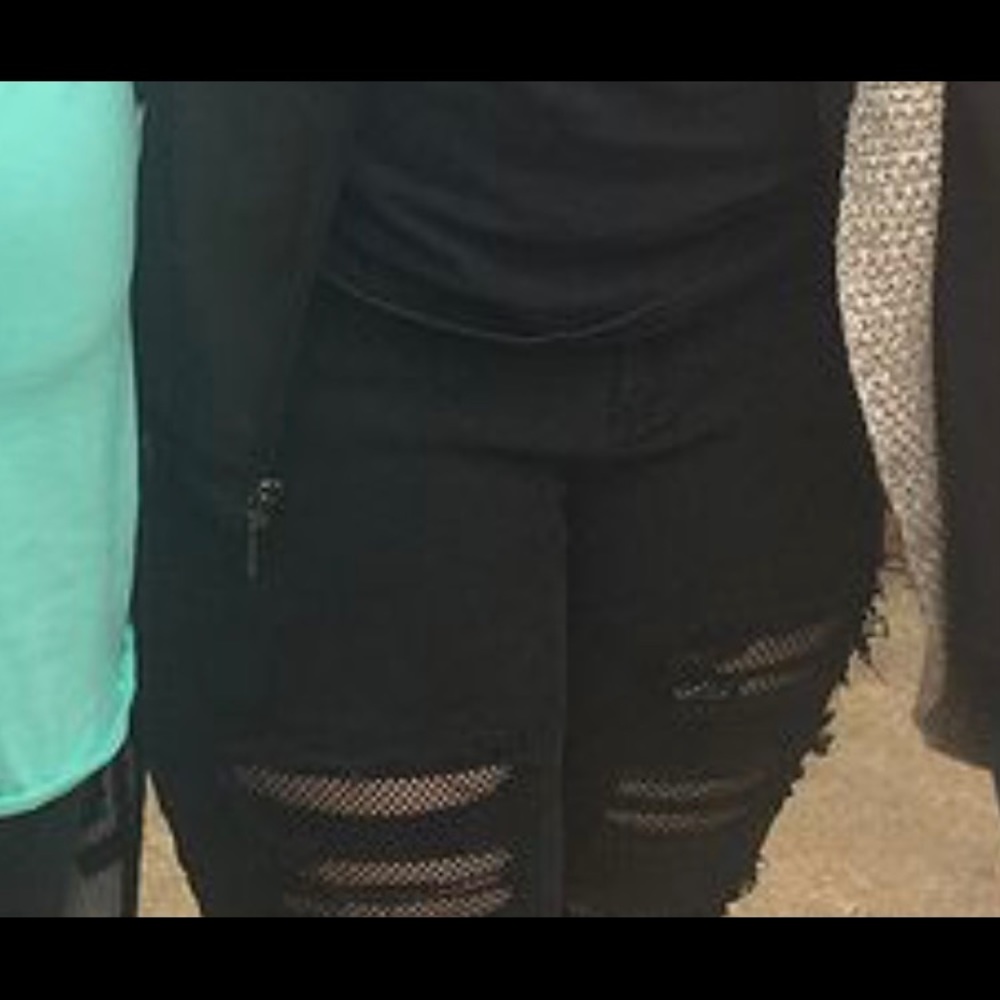 Black Ripped Fishnet Jeans - Picture 2 of 4